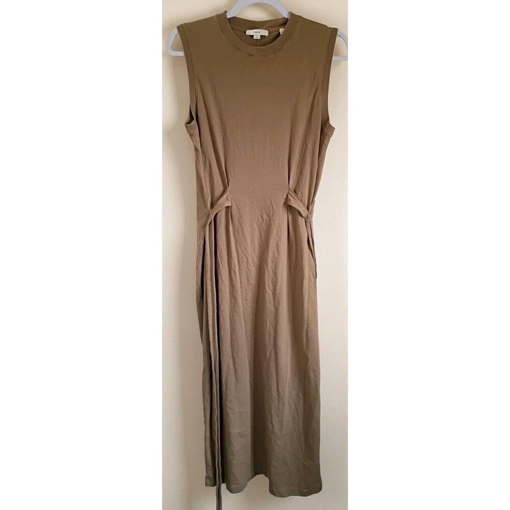 VINCE ~ COTTON SLEEVELESS DRESS ~ MIDI MAXI beige Toffee Small Belt Tie